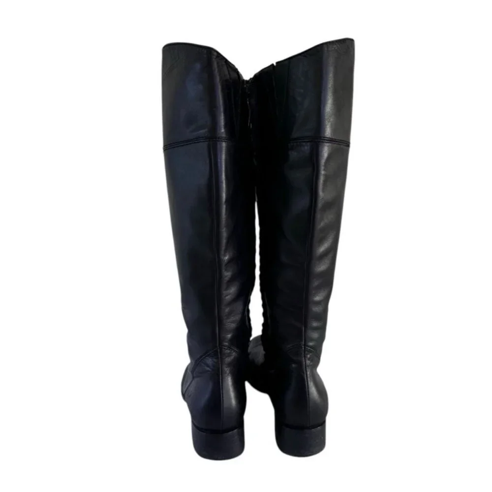 Vintage Galo Italy Womens Black Leather Knee High Riding Boots Low Heel EU 38.5